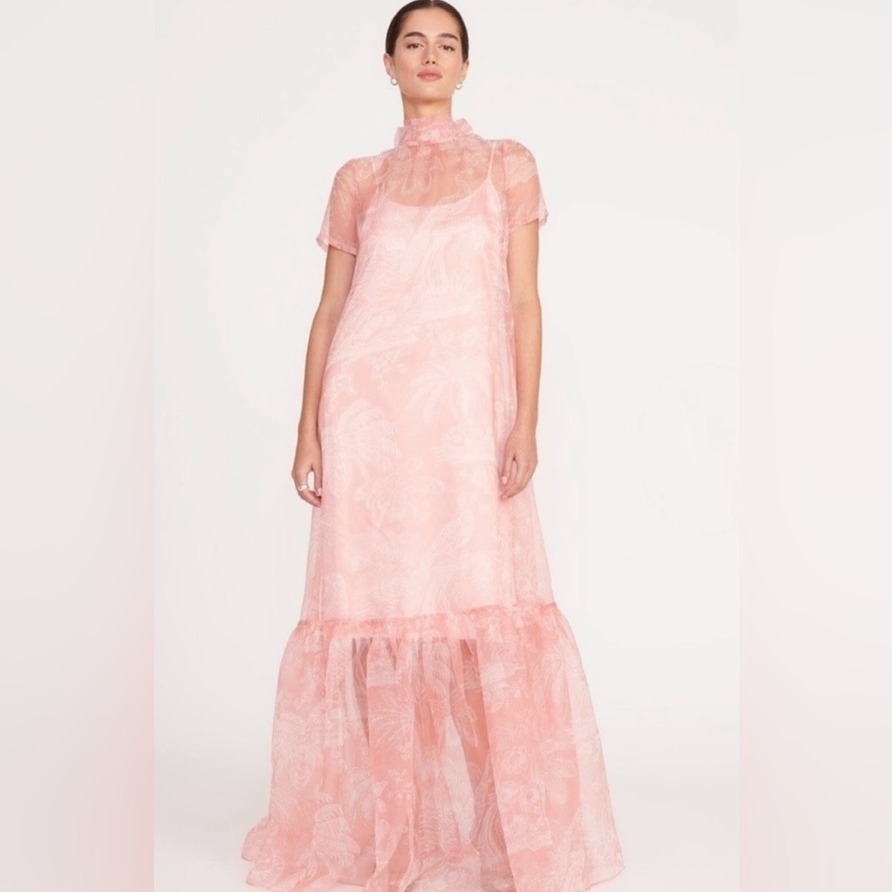 NWOT STAUD Calluna Cherry blossom ivory toile Size XS floral pink Gown tie.